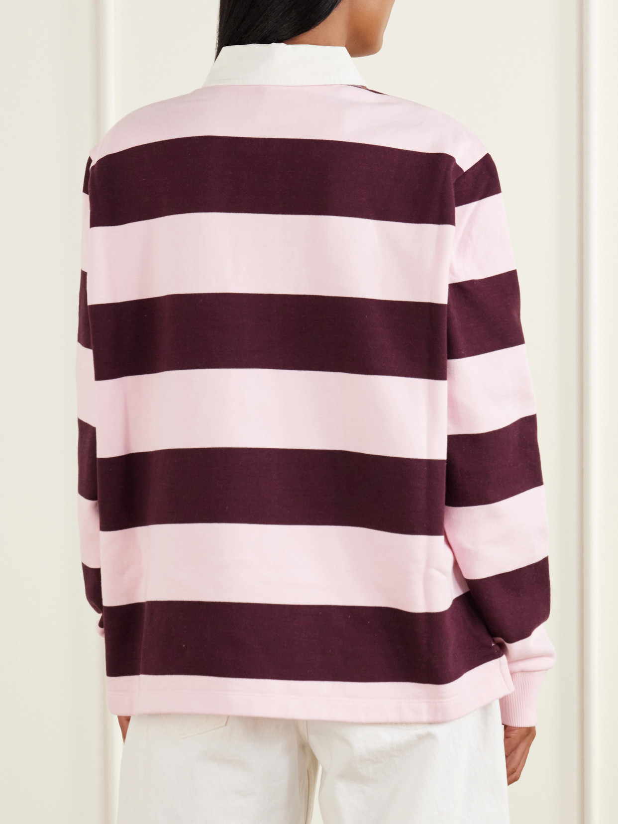 Boyfriend Fleece Striped Cotton-Jersey Polo