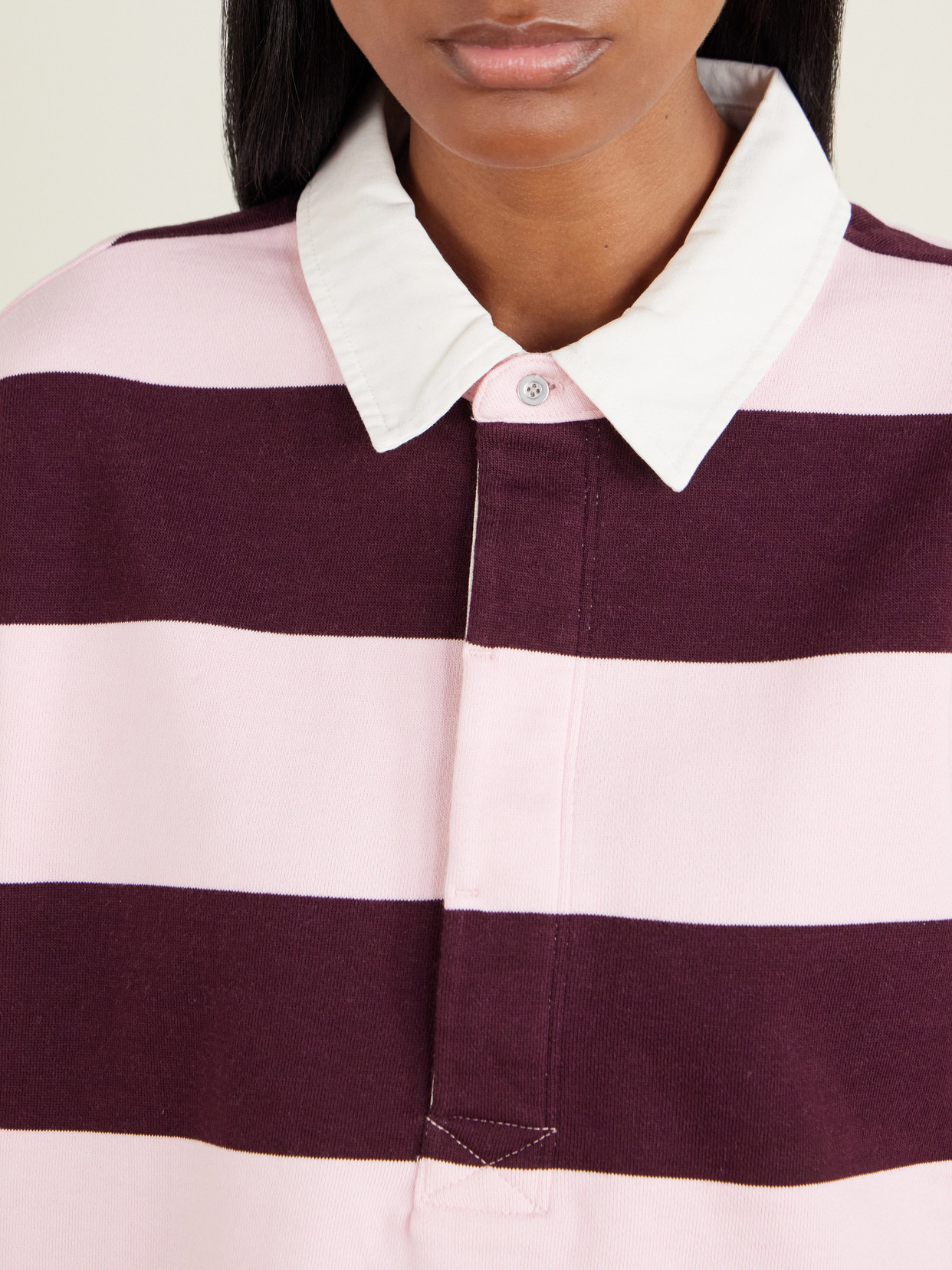 Boyfriend Fleece Striped Cotton-Jersey Polo