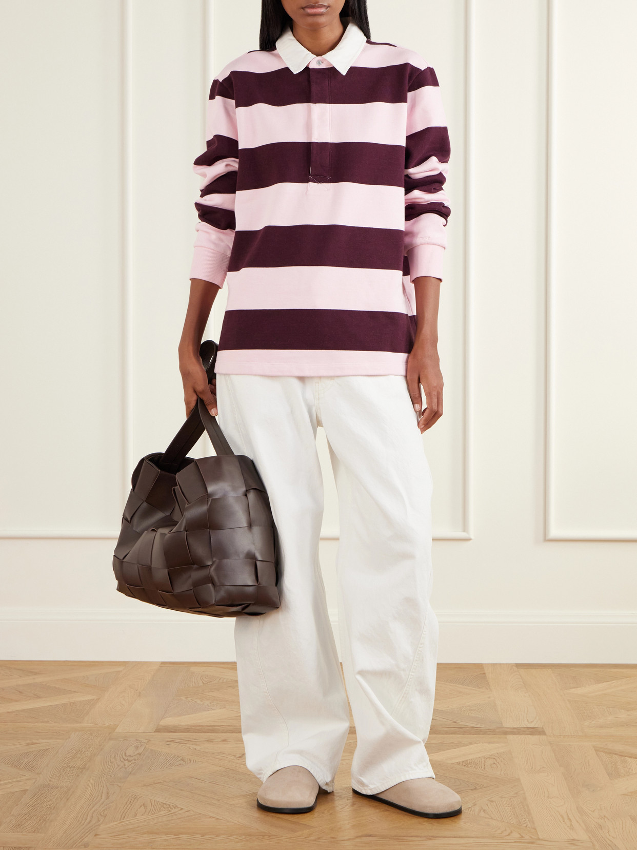 Boyfriend Fleece Striped Cotton-Jersey Polo