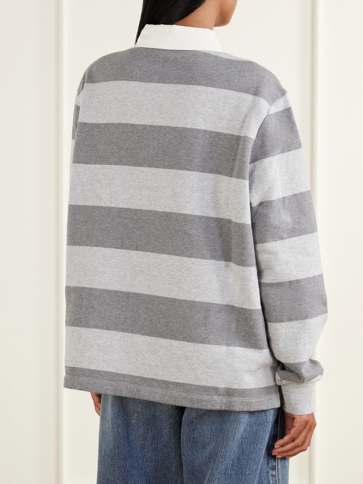 Boyfriend Fleece Striped Cotton-Jersey Polo