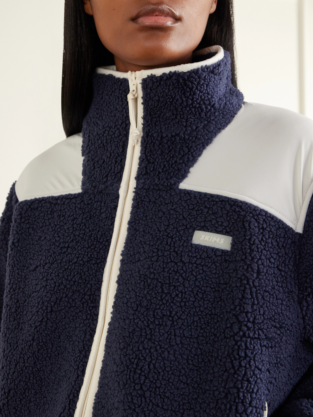 Teddy Boxy Shell-Trimmed Fleece Jacket
