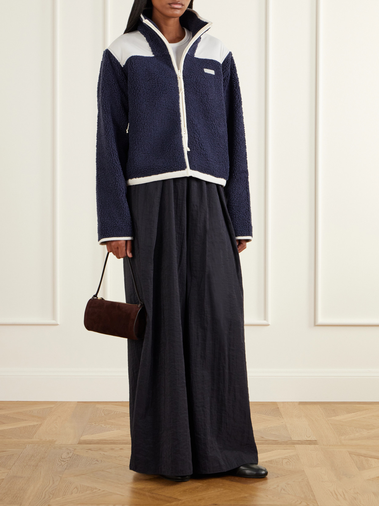 Teddy Boxy Shell-Trimmed Fleece Jacket