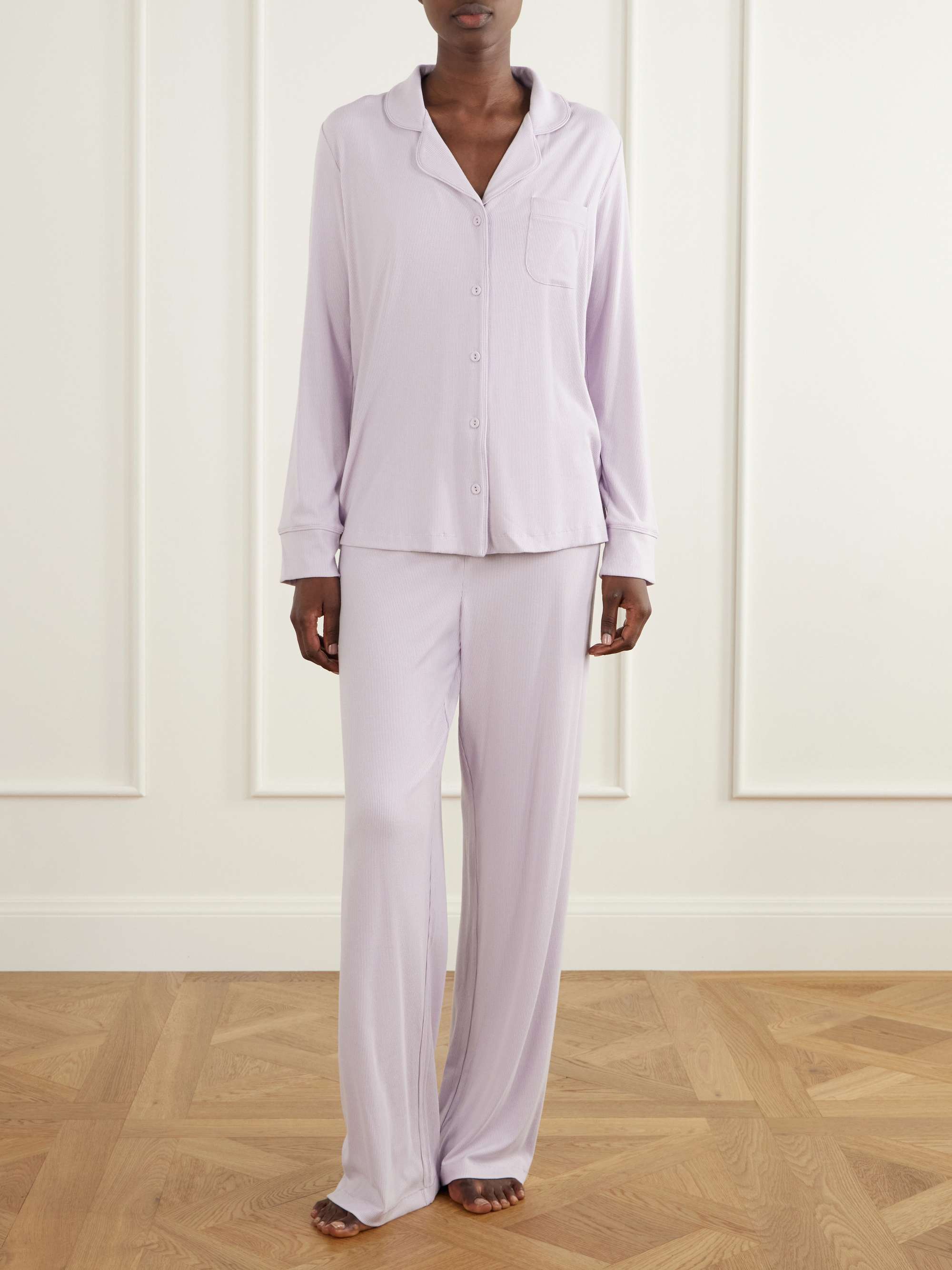 SKIMS Ribbed stretch-modal jersey lounge set - Heather Grey