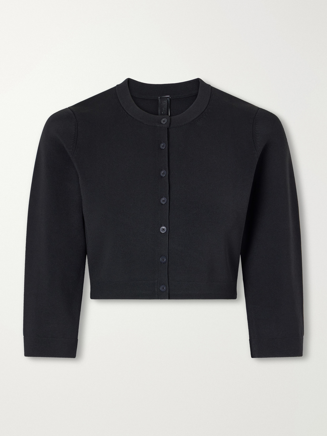 SKIMS - Refined Knit Cropped Ribbed Stretch-jersey Cardigan - Obsidian