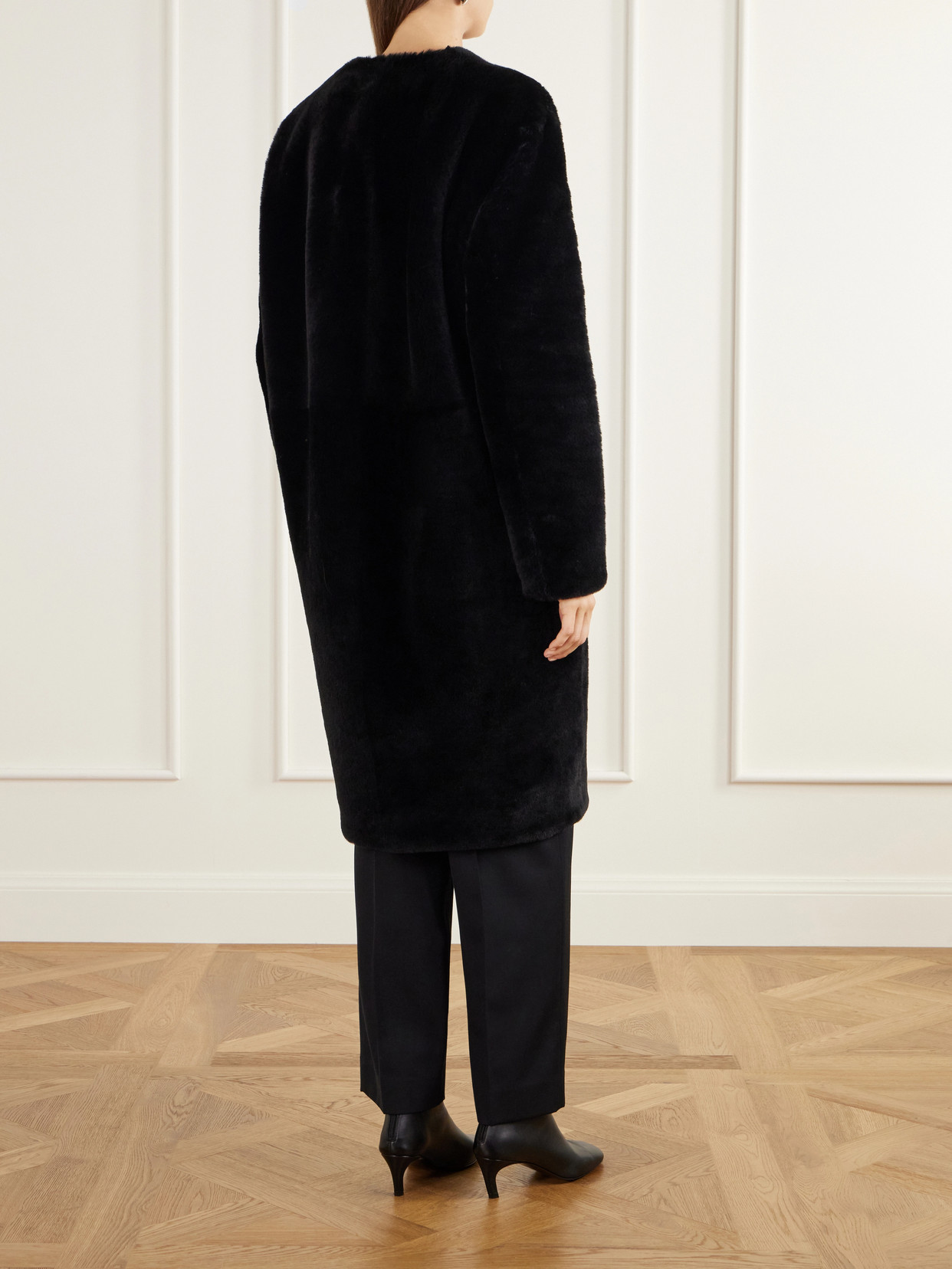 Collarless Shearling Coat