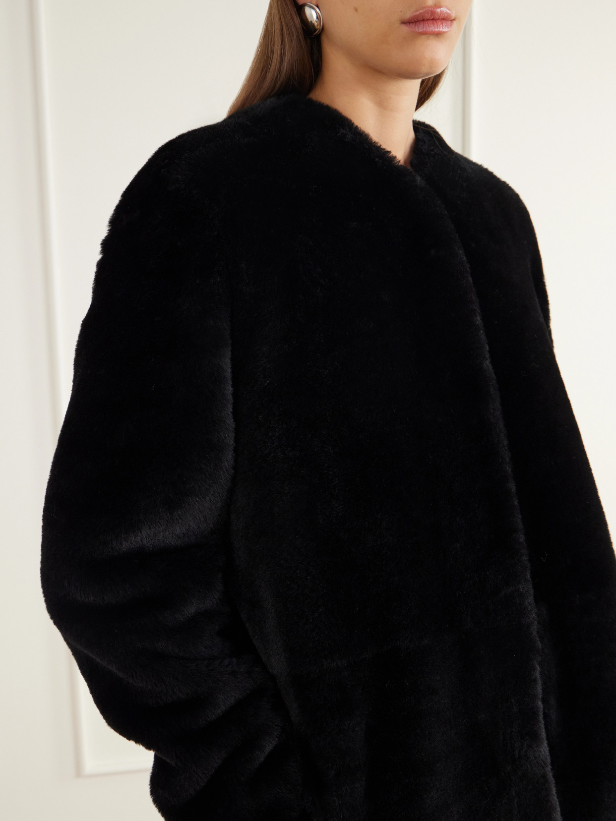 Collarless Shearling Coat