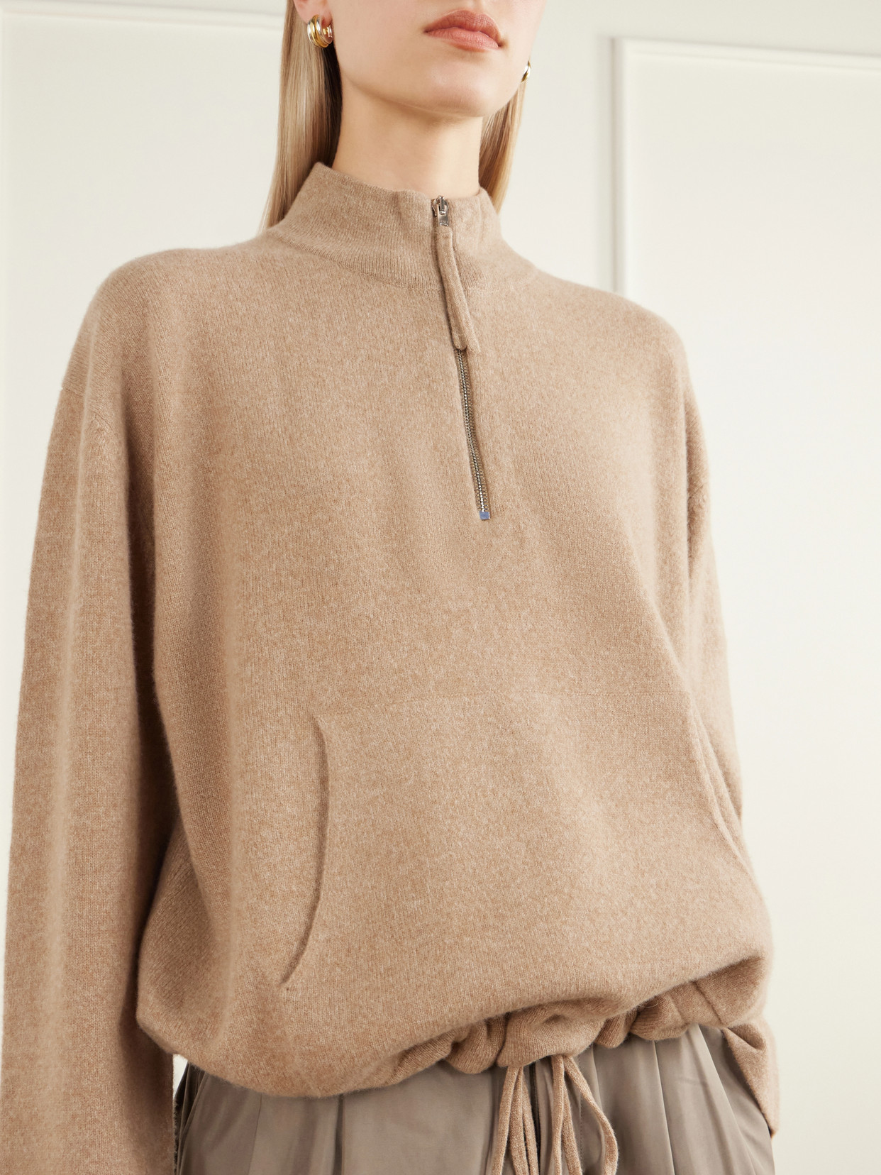 Jesse Drawstring Wool Half-Zip Sweatshirt