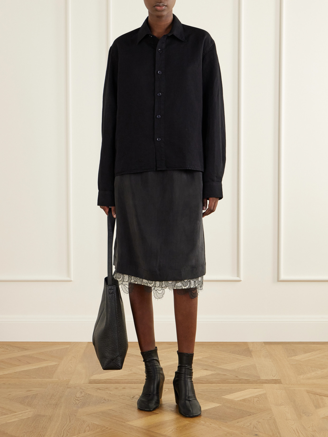 Alder Lace-Trimmed Lyocell-Twill Knee Skirt