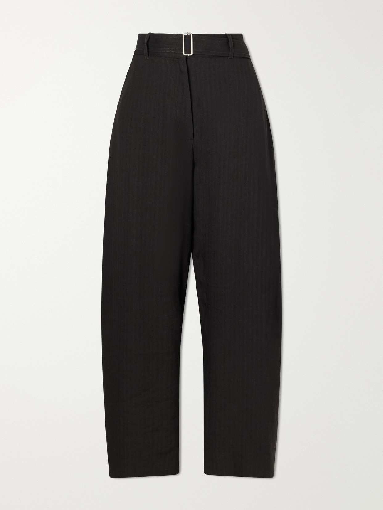 Studio Nicholson Chatto Belted Herringbone Cotton And Linen-blend Wide-leg Pants In Black