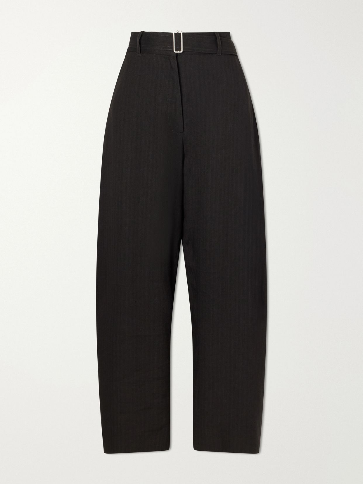 chatto belted herringbone cotton and linen blend wide leg pants