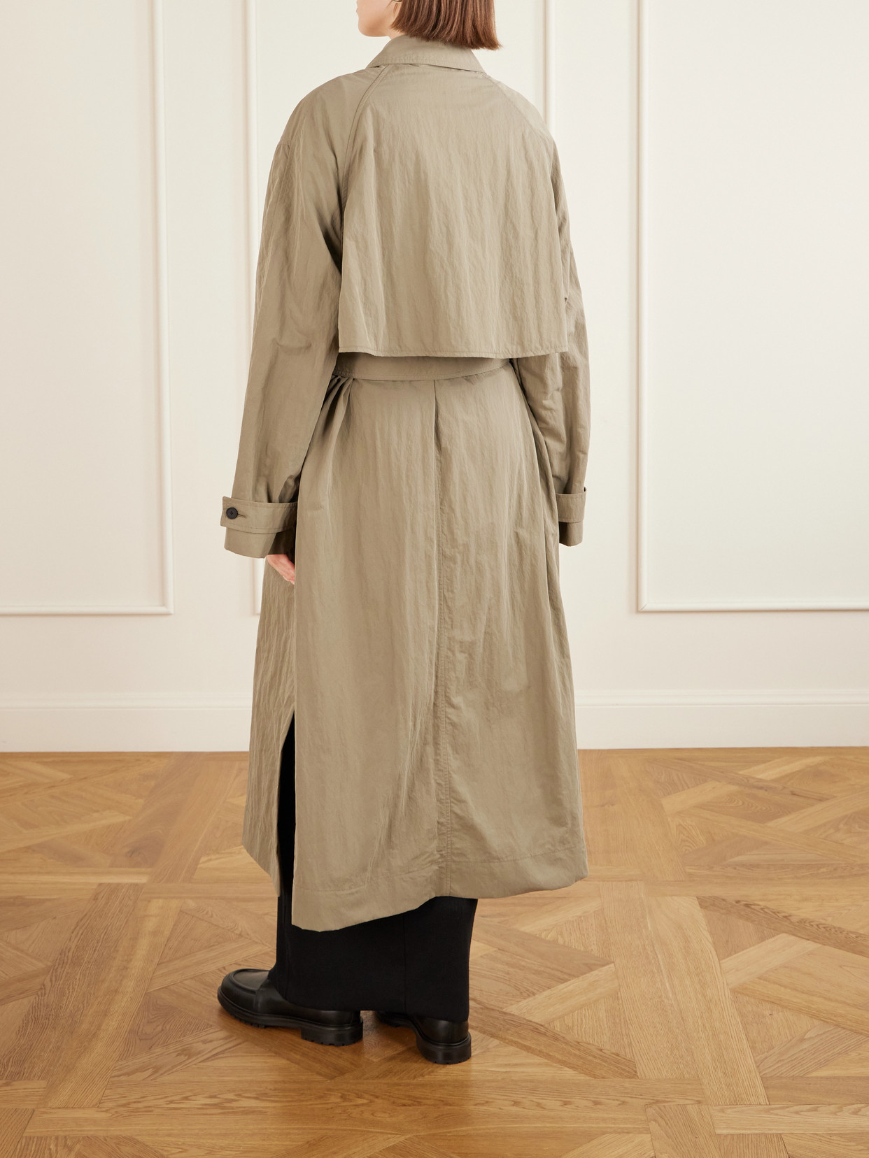 Campion Belted Crinkled-Shell Trench Coat