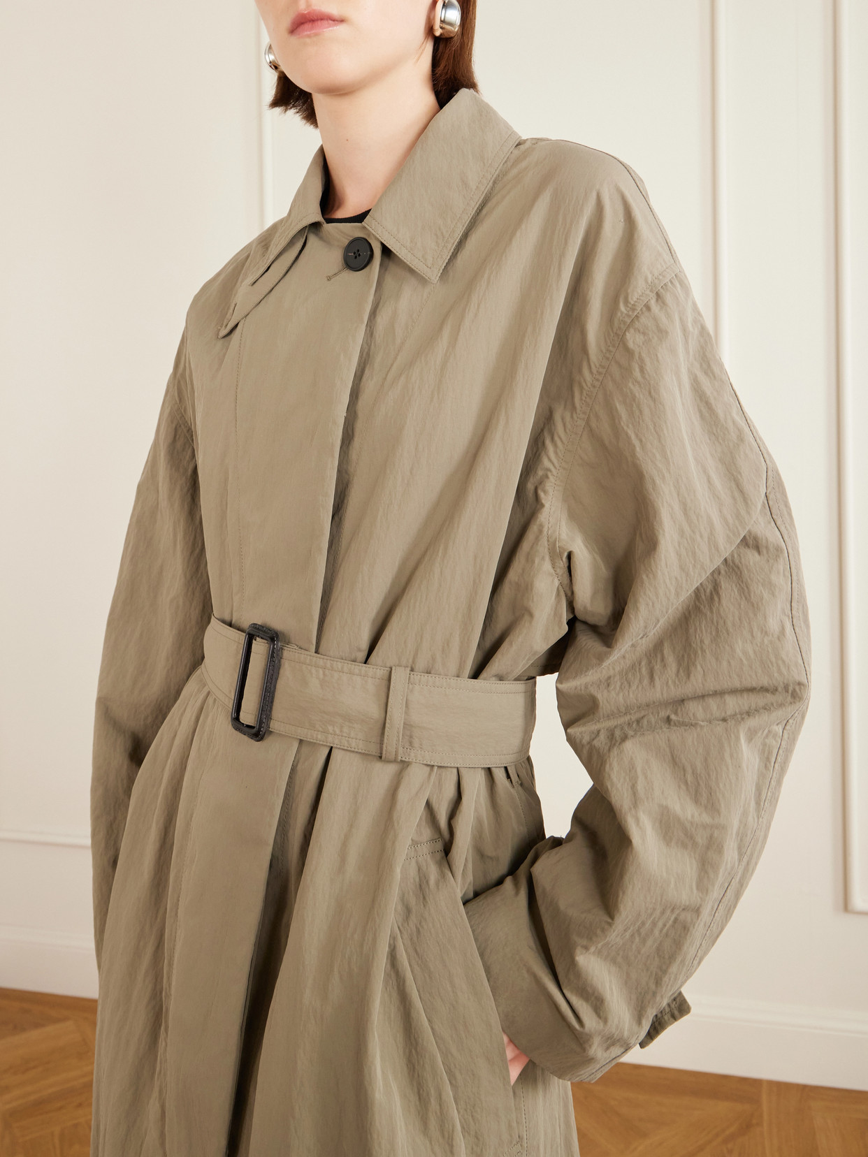 Campion Belted Crinkled-Shell Trench Coat