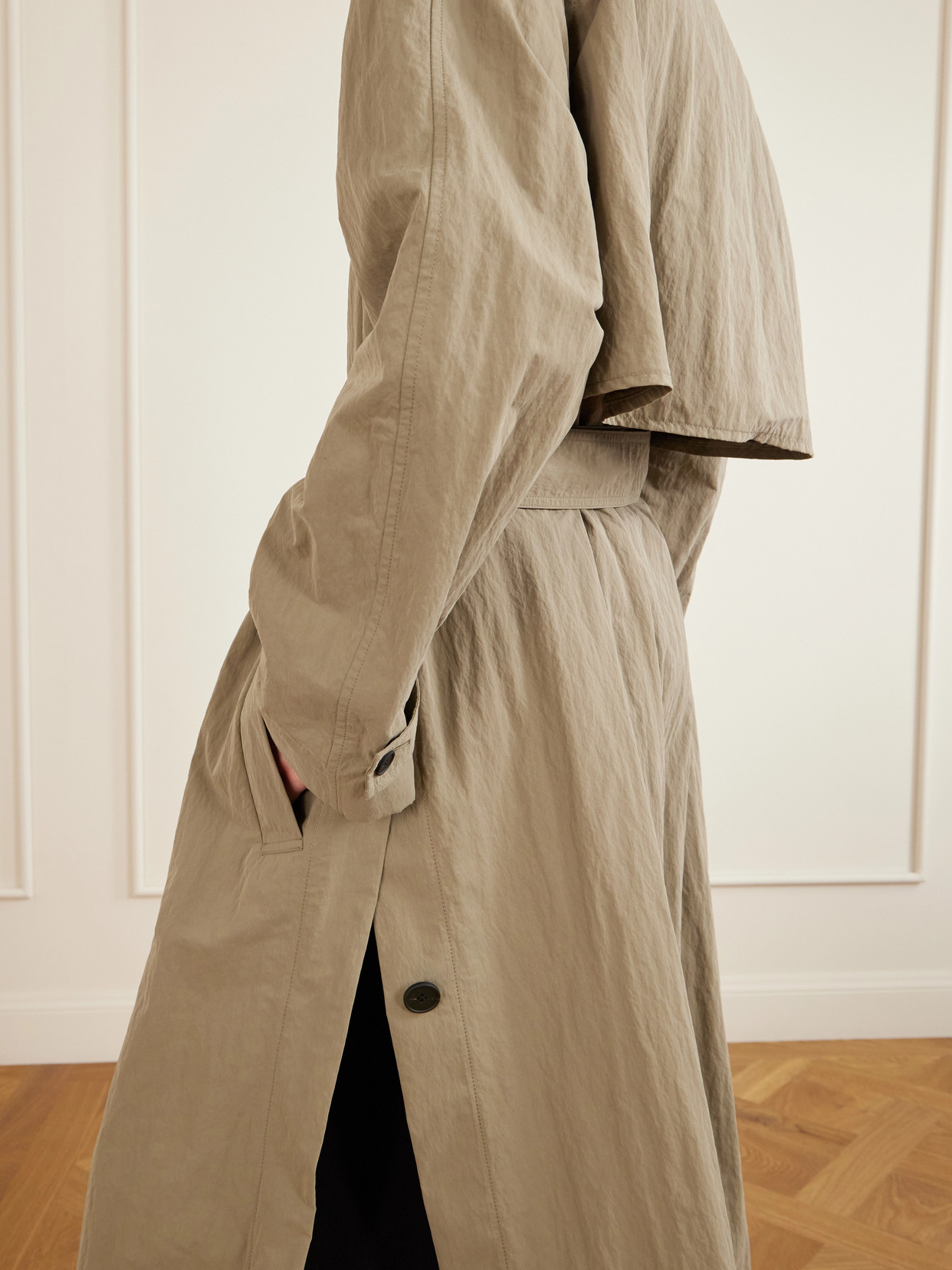 Campion Belted Crinkled-Shell Trench Coat