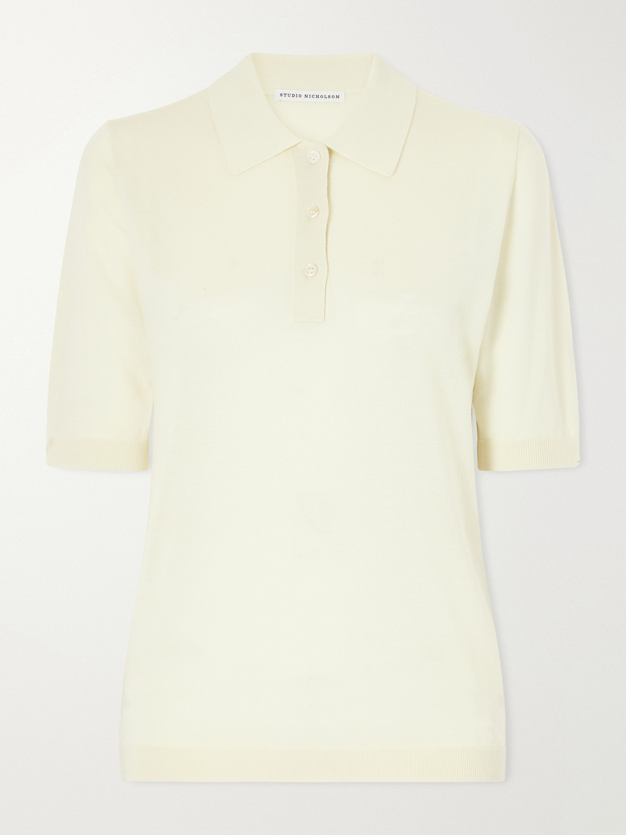 Studio Nicholson Ribbed Merino Wool And Silk-blend Polo Sweater In Neutrals