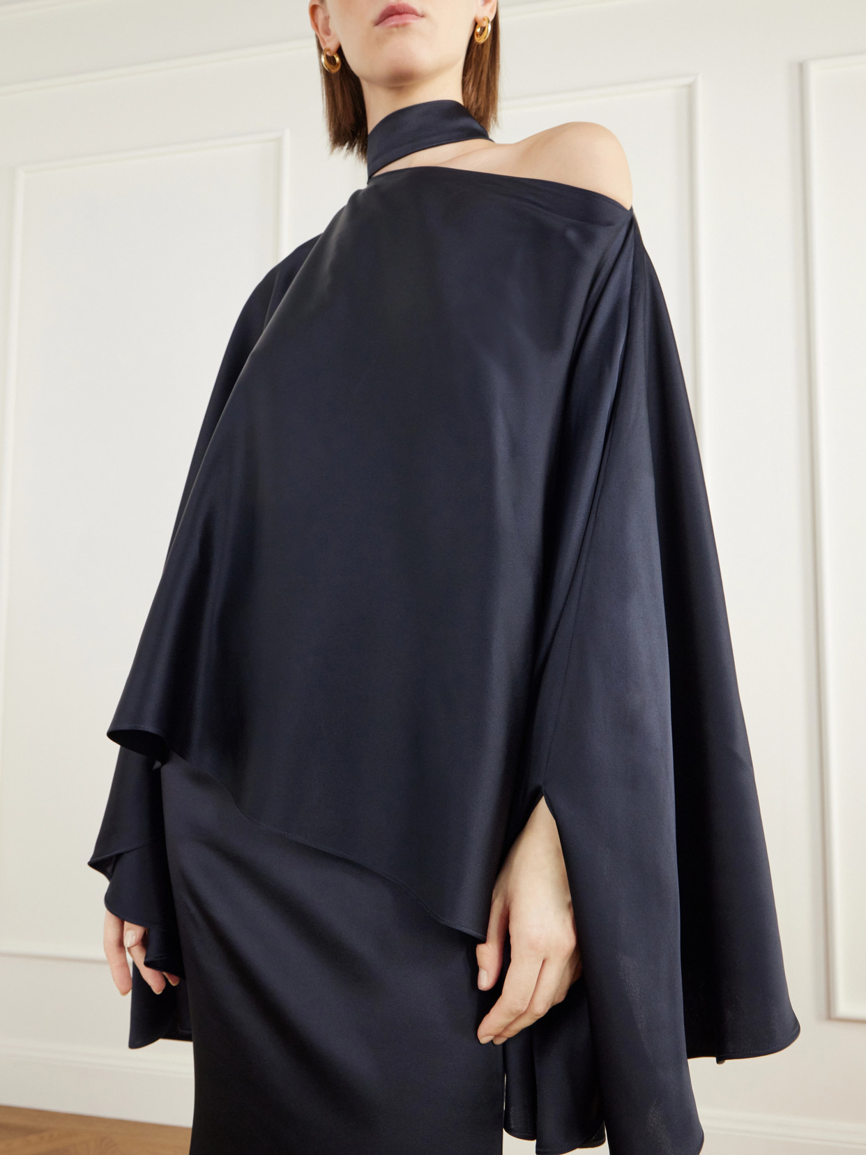 Brooks One-Shoulder Scarf-Detailed Blouse