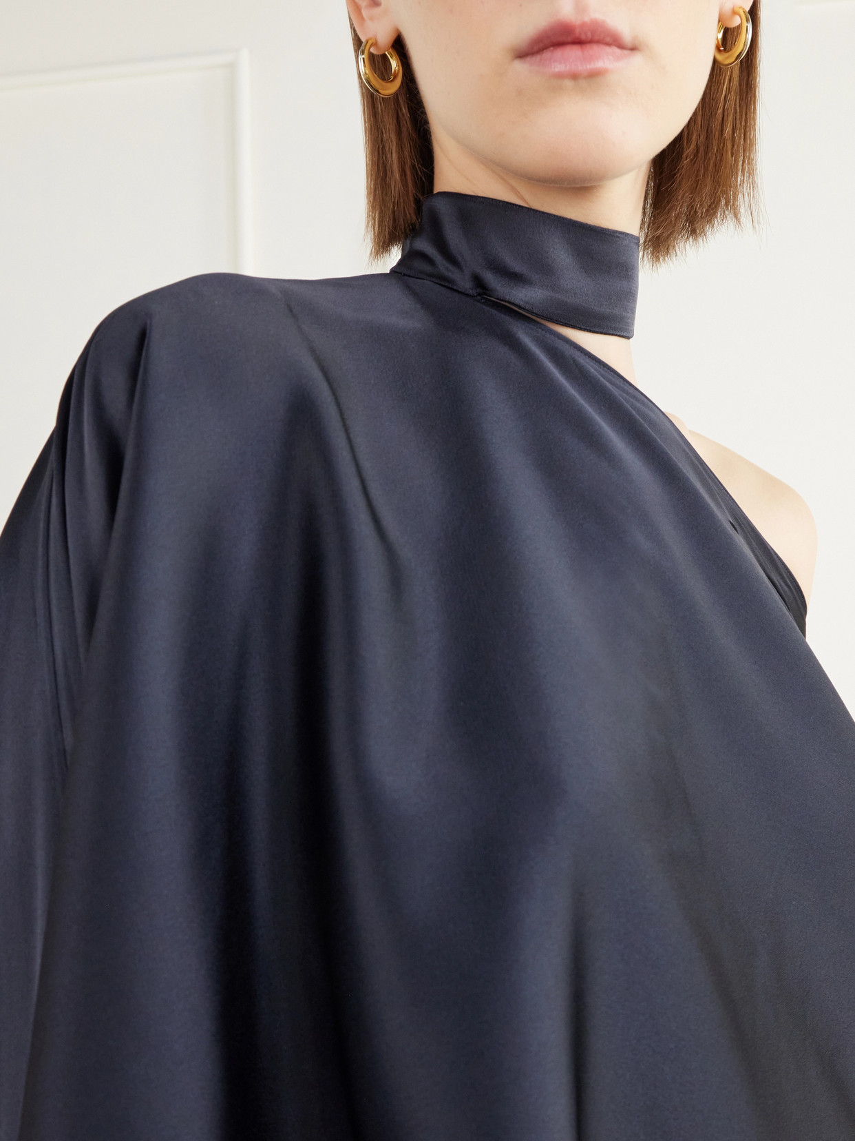 Brooks One-Shoulder Scarf-Detailed Blouse