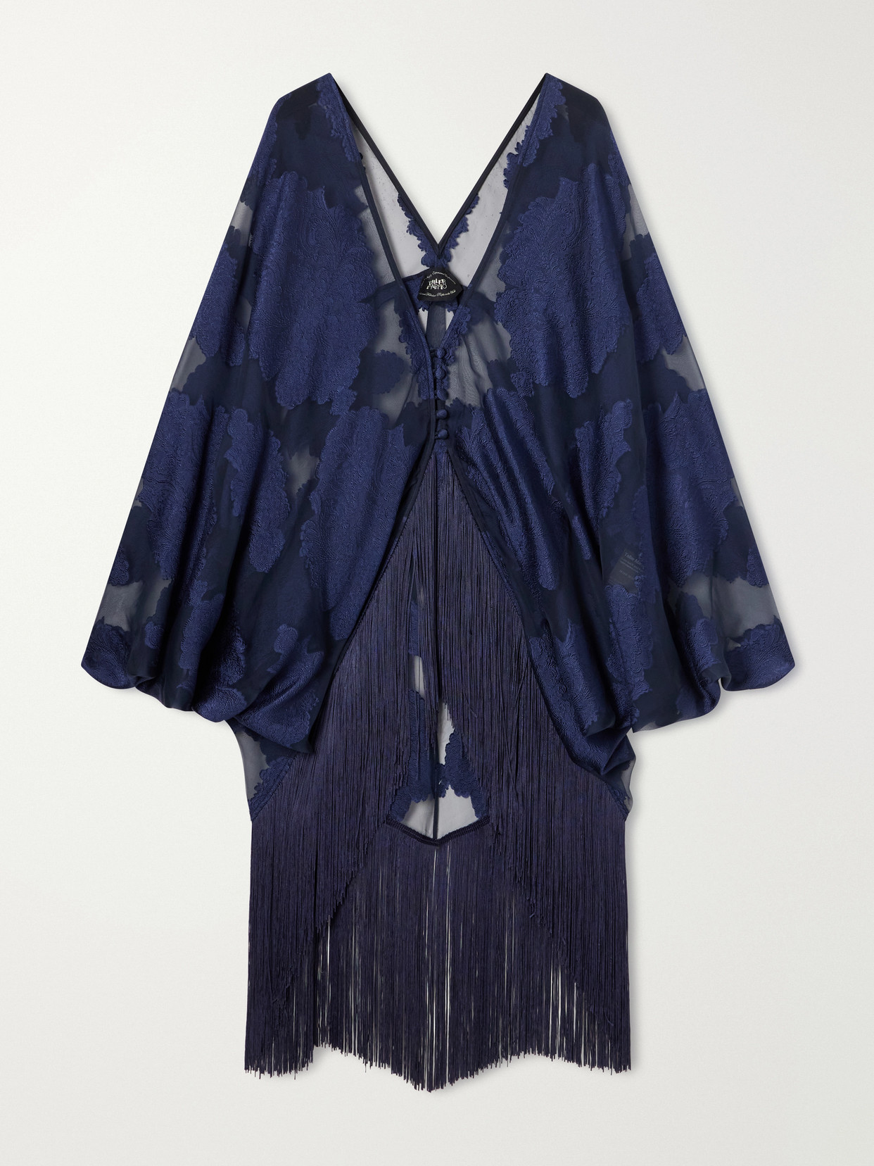 1920 Fringe-Trimmed Silk-Chiffon Fil Coupé Blouse