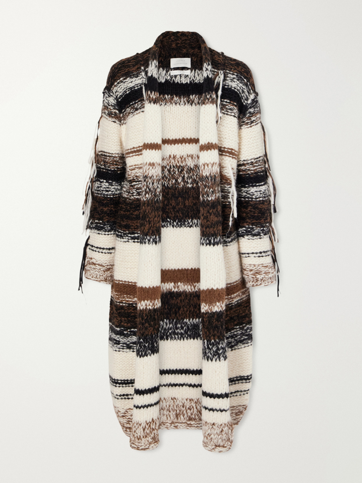 Lauren Manoogian Rio Striped Fringed Alpaca, Cotton And Merino Wool-blend Knitted Cardigan In Brown
