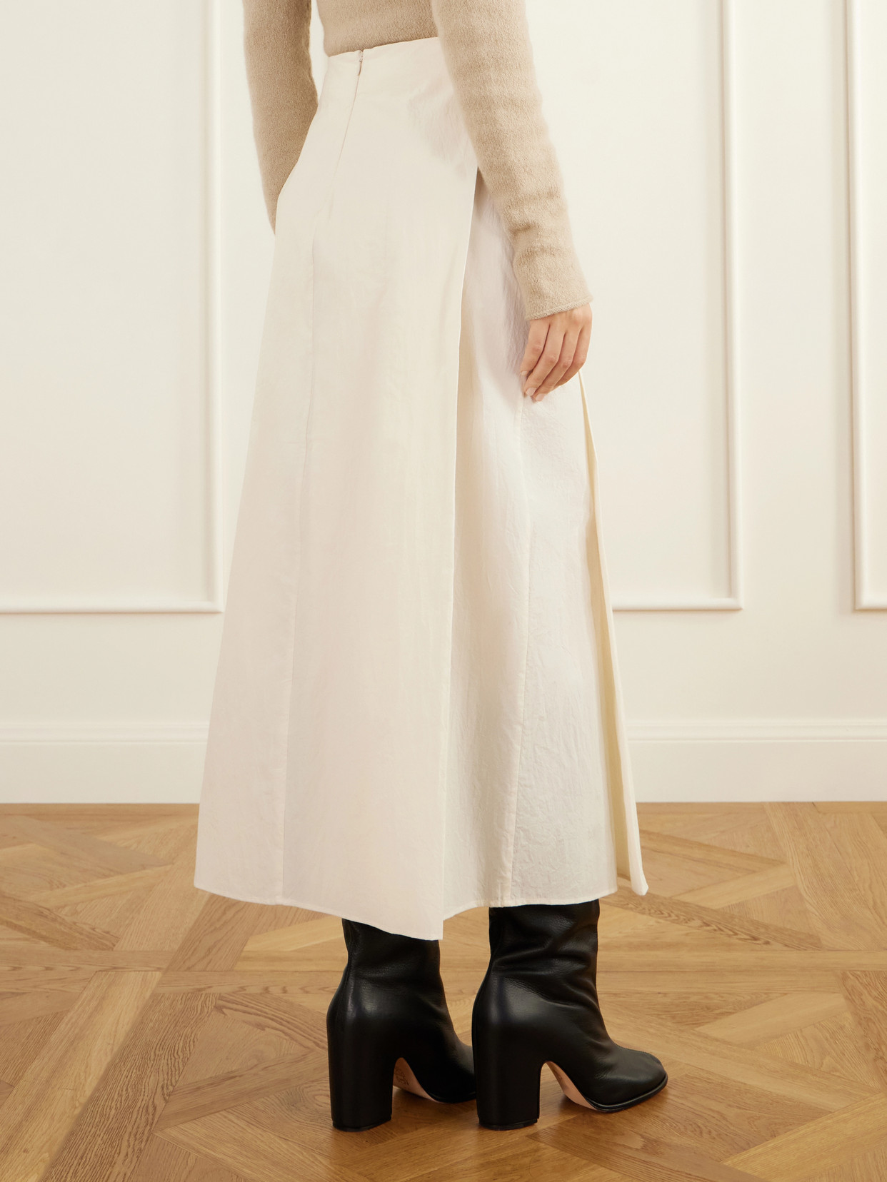 Dado Pleated Cotton-Seersucker Midi