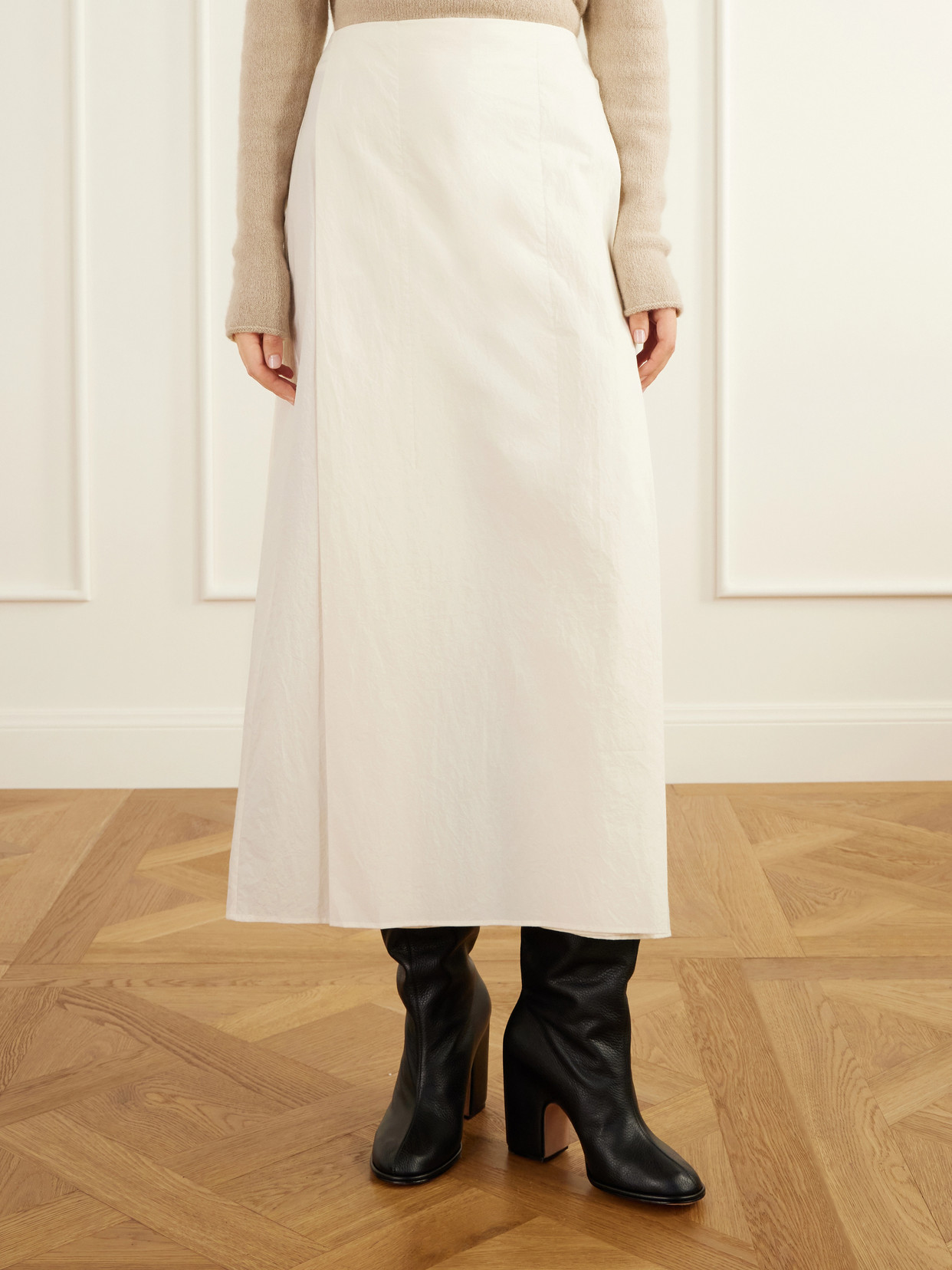 Dado Pleated Cotton-Seersucker Midi