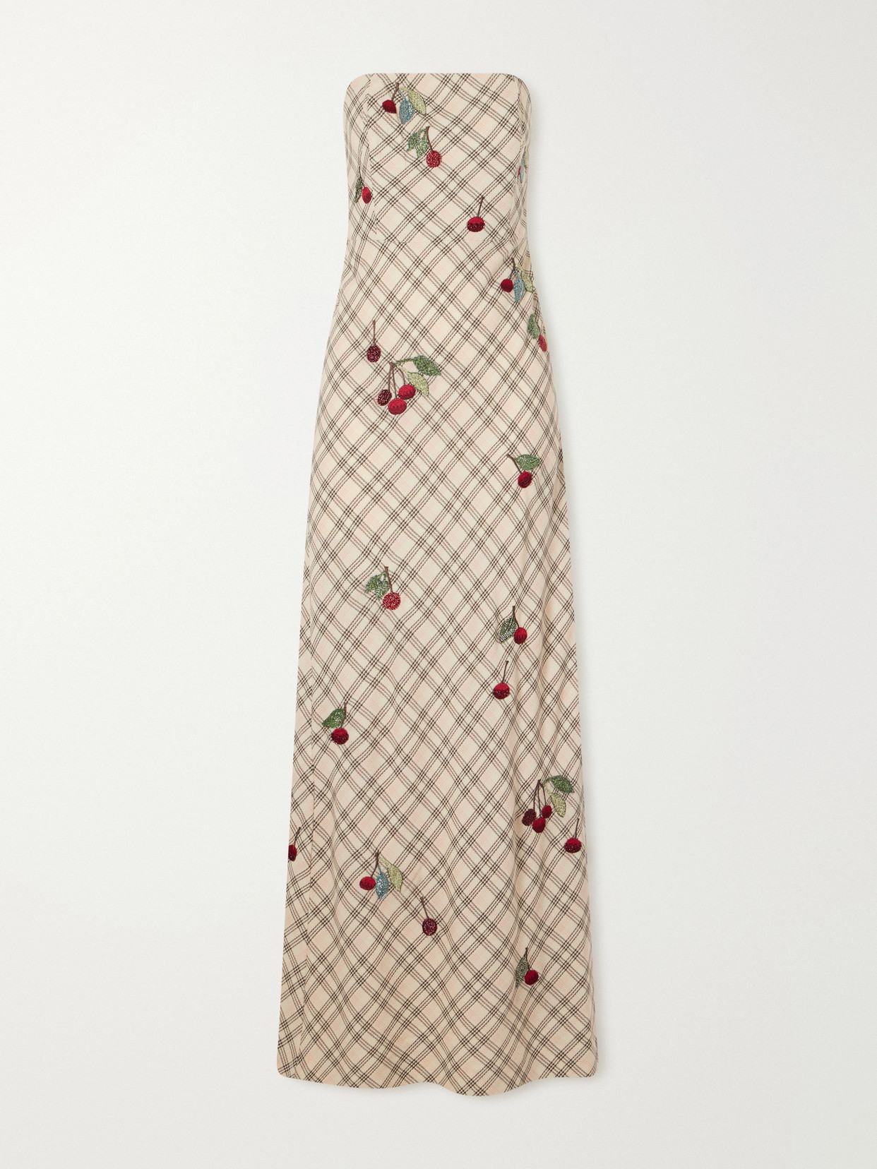 Bernadette Luna Bead-embellished Checked Wool-jacquard Bustier Gown In Multi