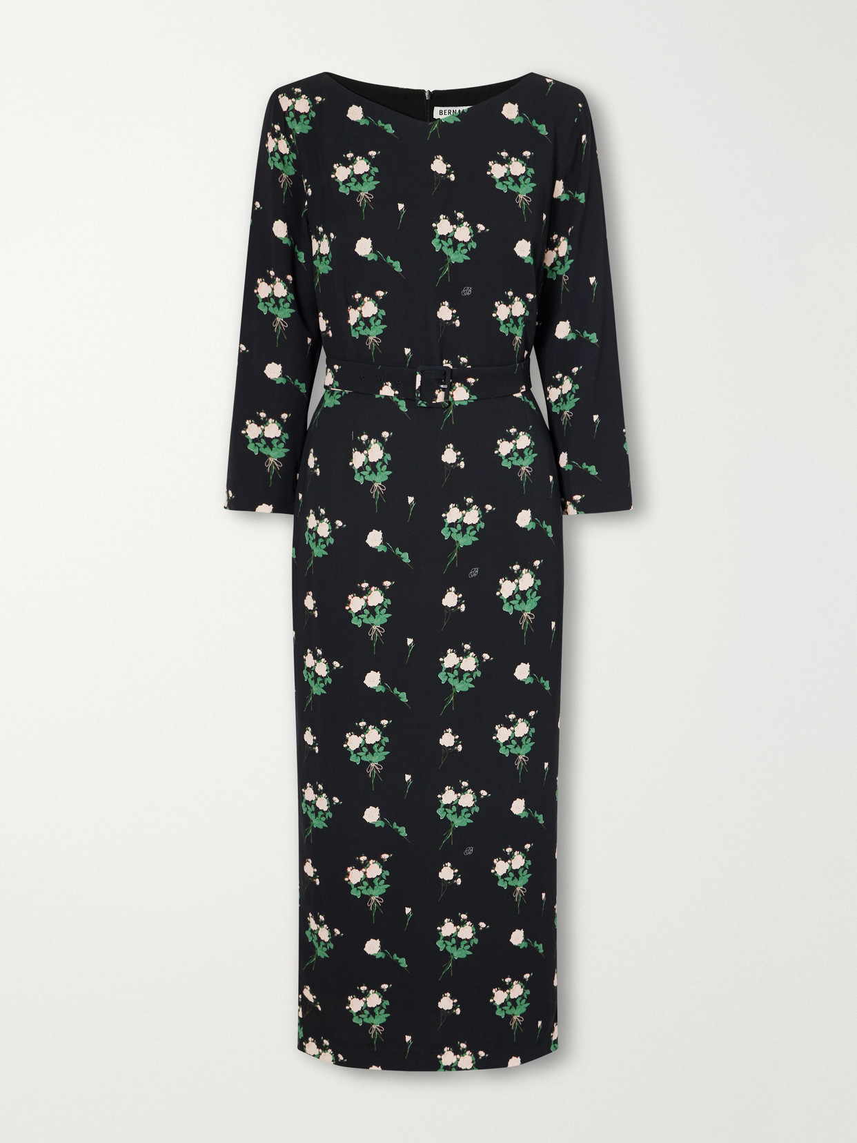 Bernadette Lucky Belted Floral-print Crepe Midi Dress In Black