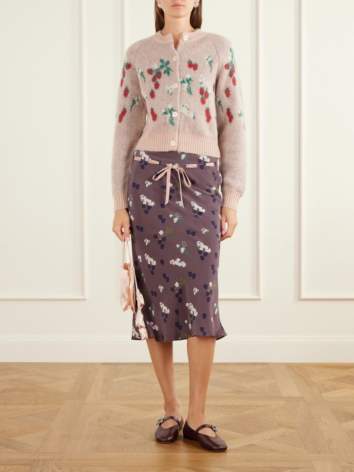 Camille Floral-Print Velvet-Trimmed Silk-Habotai Drawstring Midi