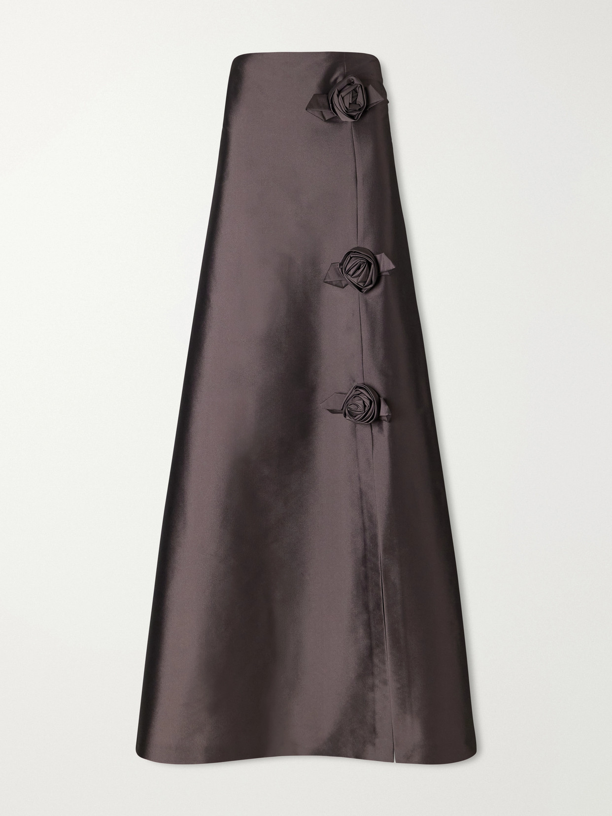 Bernadette Rosier Strapless Floral-appliquéd Taffeta Midi Dress In Brown