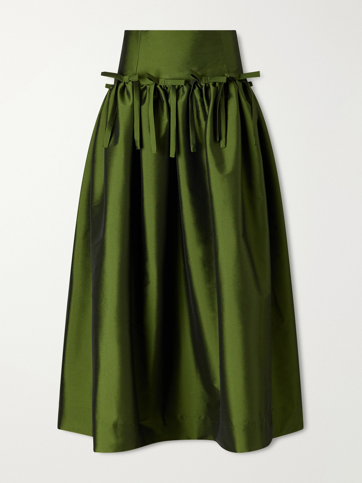 Oscar Bow-Detailed Gathered Taffeta Midi