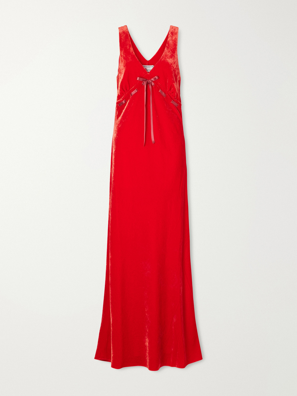Bernadette Camille Bow-detailed Velvet Gown In Red