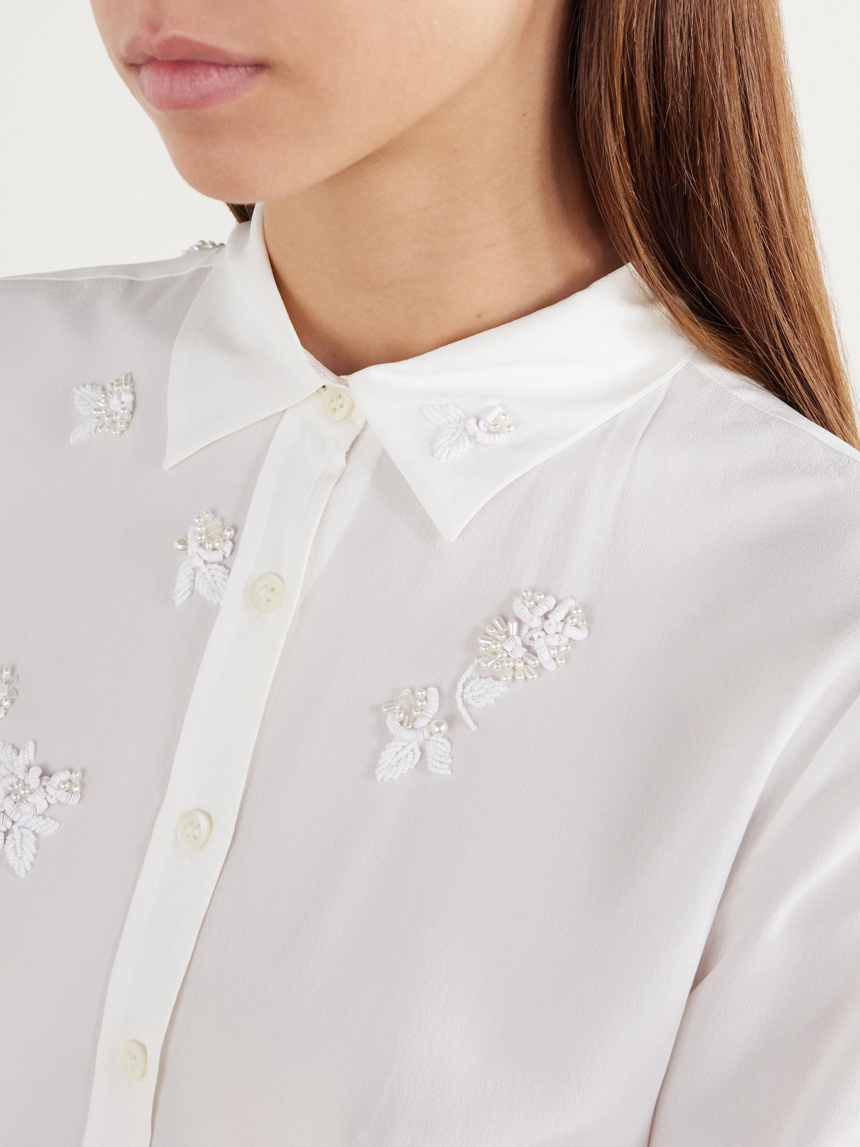Baby Bead-Embellished Silk-Crepe De Chine Shirt