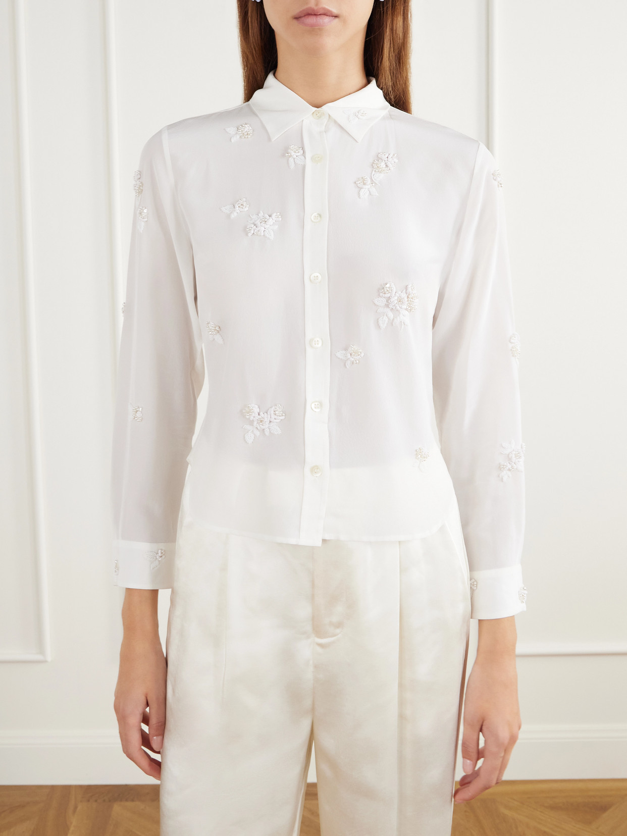 Baby Bead-Embellished Silk-Crepe De Chine Shirt
