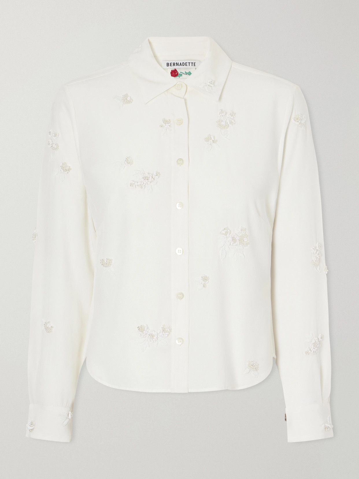 Bernadette Baby Bead-embellished Silk-crepe De Chine Shirt In White