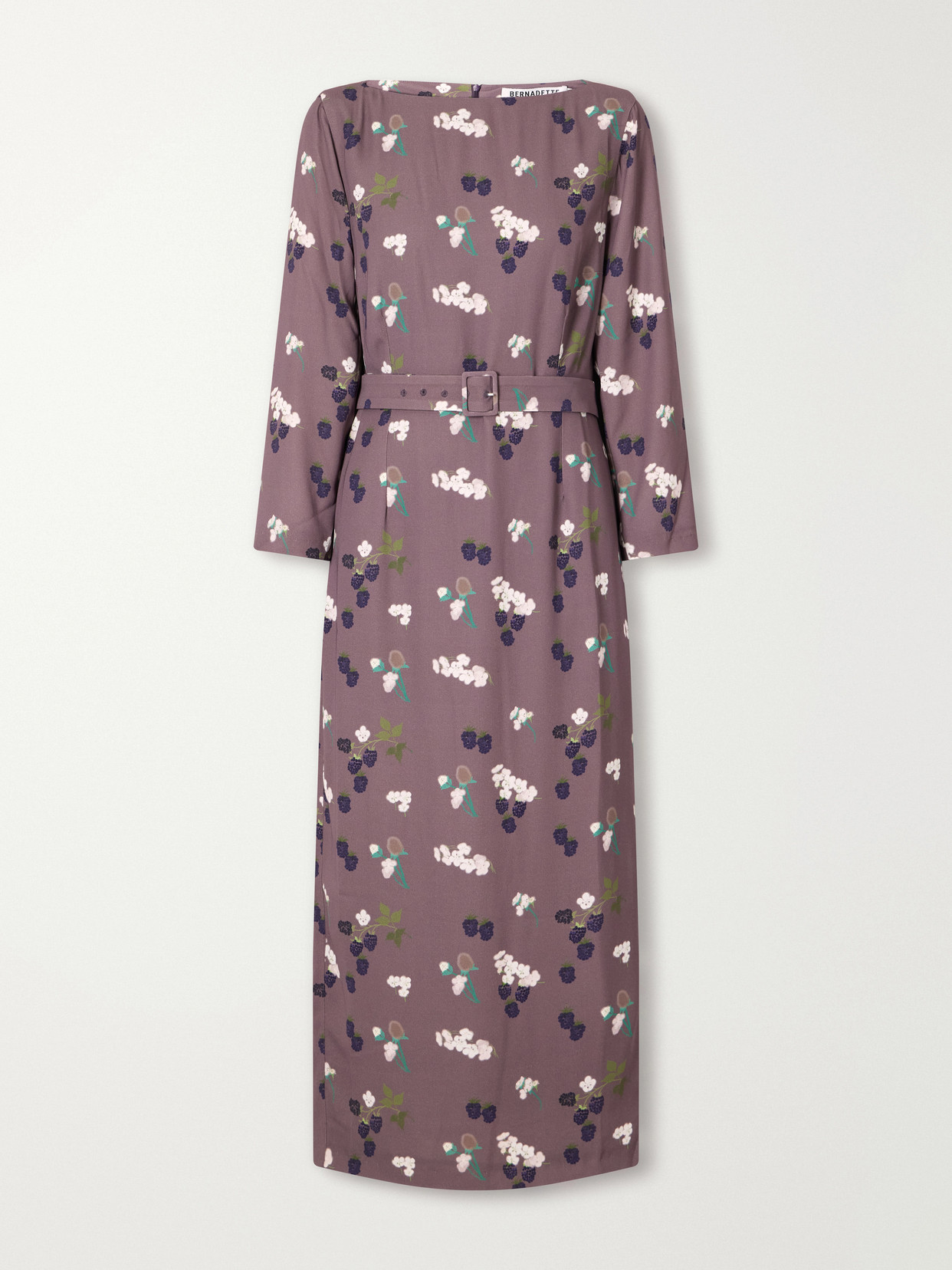 Bernadette Luce Belted Floral-print Crepe De Chine Midi Dress In Purple