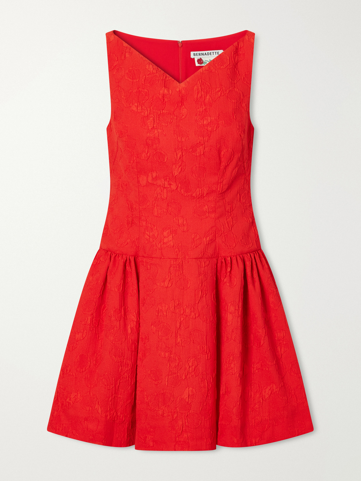 Bernadette Yael Pleated Floral-jacquard Cloqué Mini Dress In Red