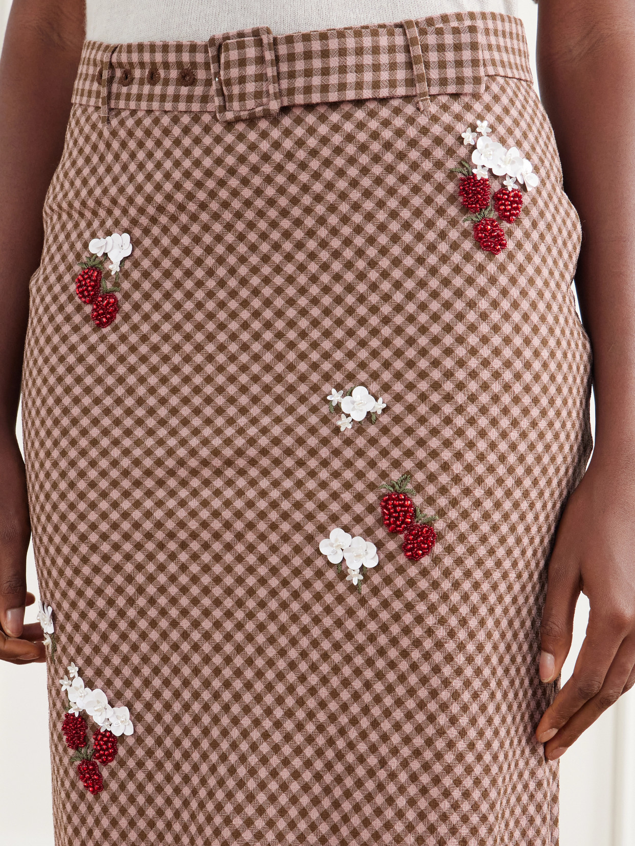 Chuck Belted Bead-Embellished Checked Maxi