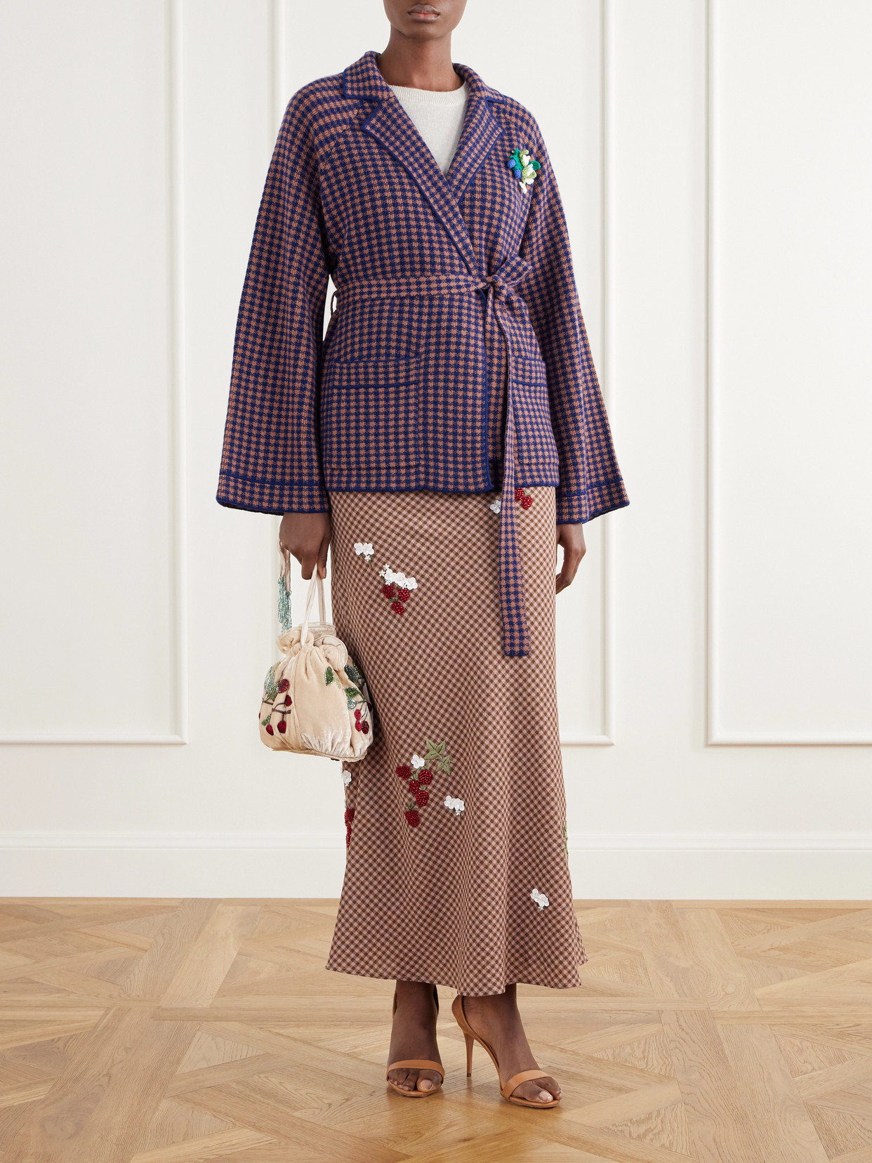 Chuck Belted Bead-Embellished Checked Maxi