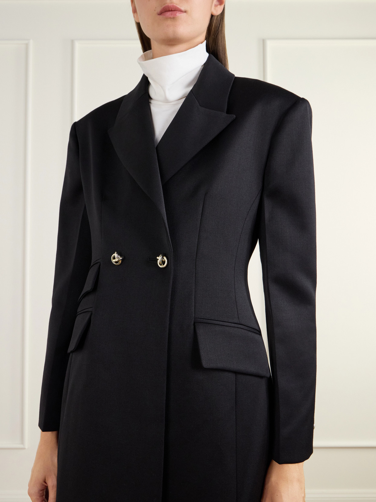 Rùadh - The Ophelia Double-Breasted Satin-Trimmed Wool-Twill Coat