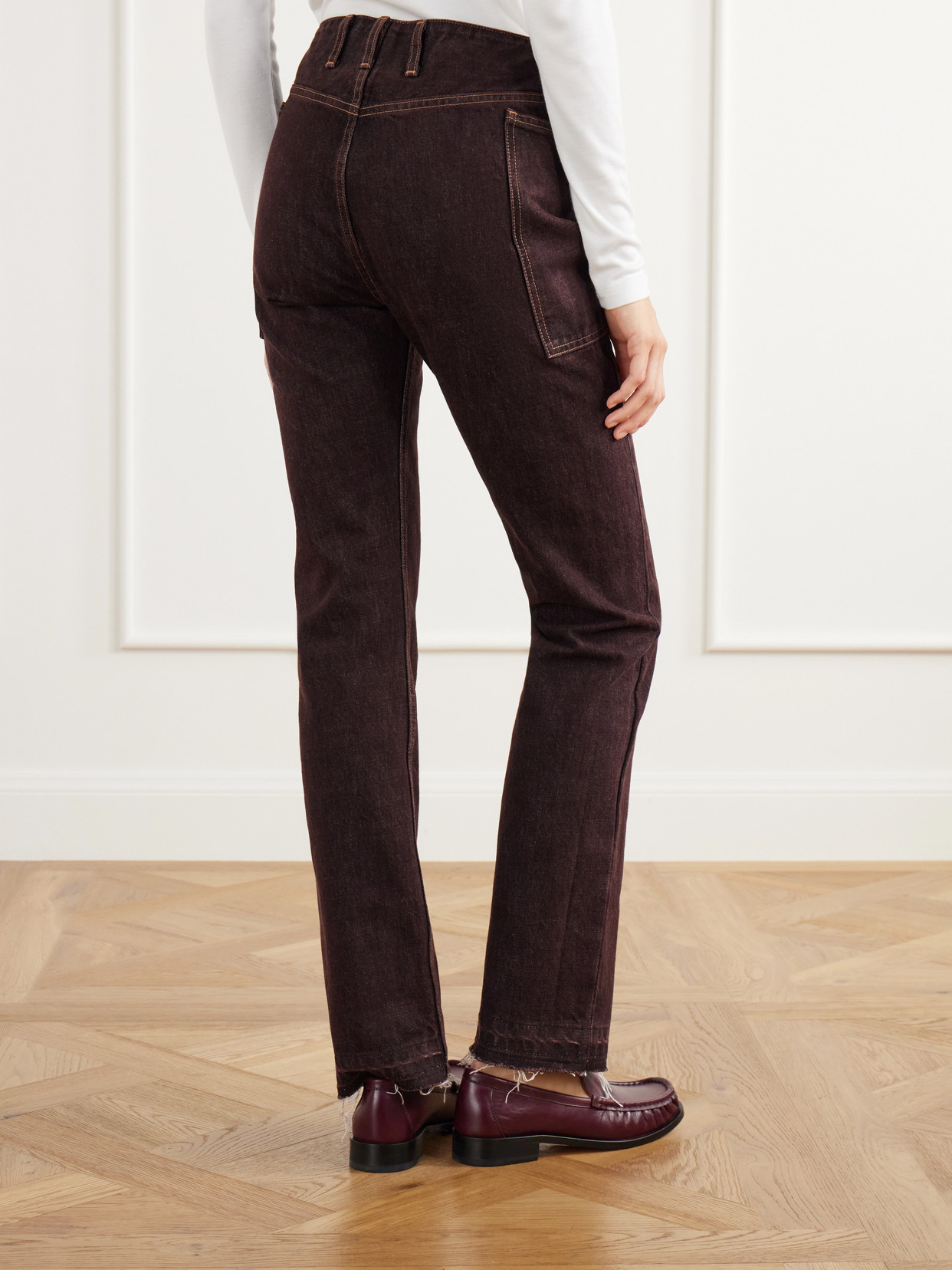 Rùadh - The Bèbè Frayed Mid-Rise Straight-Leg Jeans