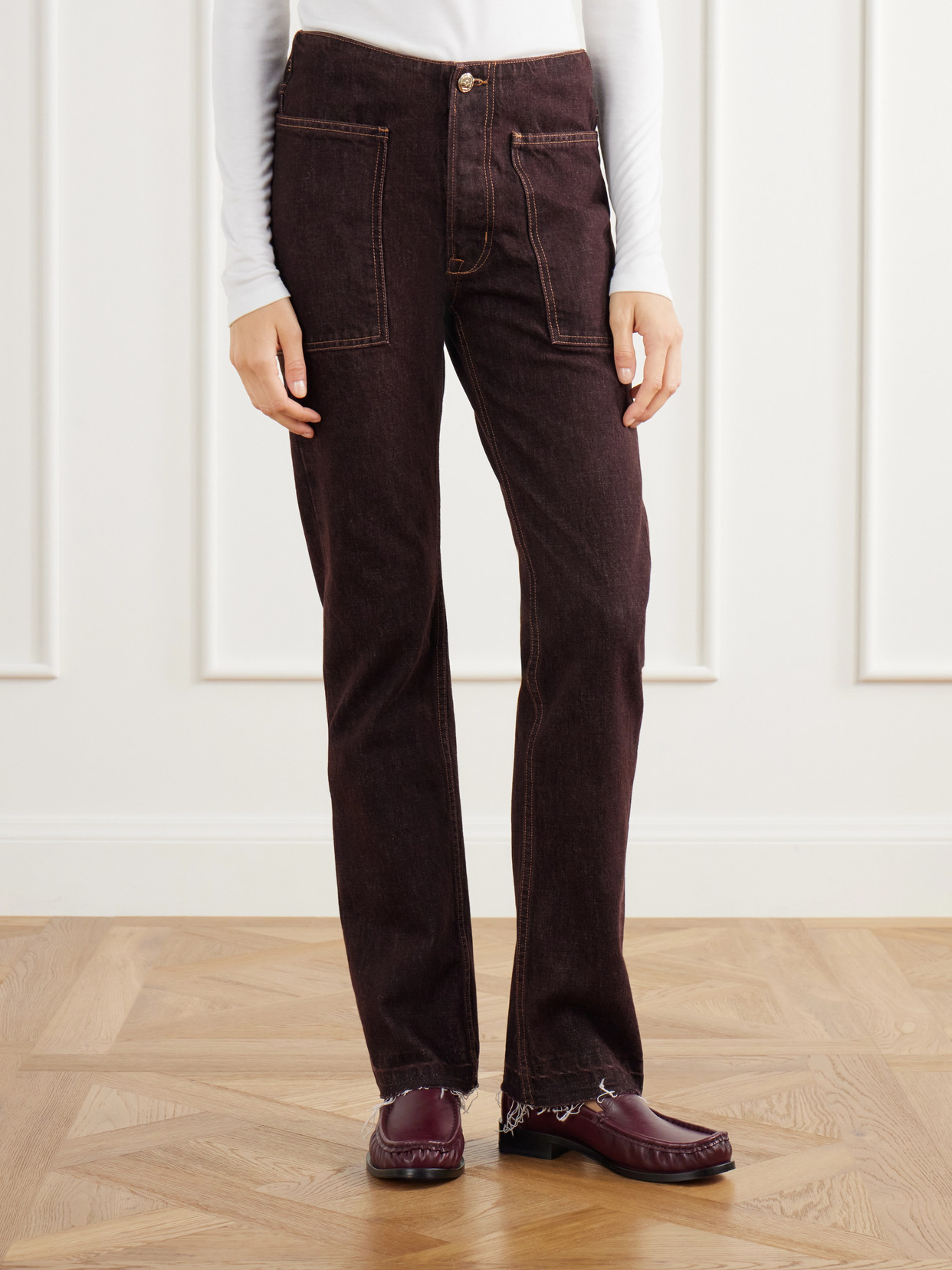 Rùadh - The Bèbè Frayed Mid-Rise Straight-Leg Jeans