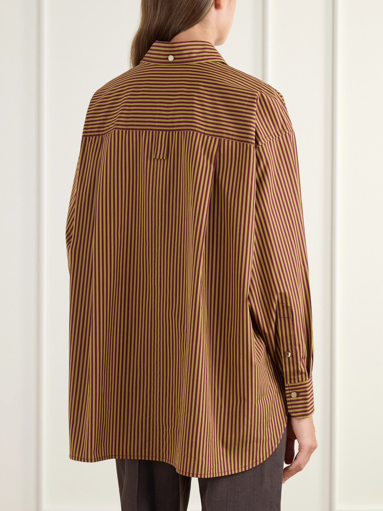 Rùadh - Dune Tie-Detail Logo-Embroidered Striped Cotton-Poplin Shirt