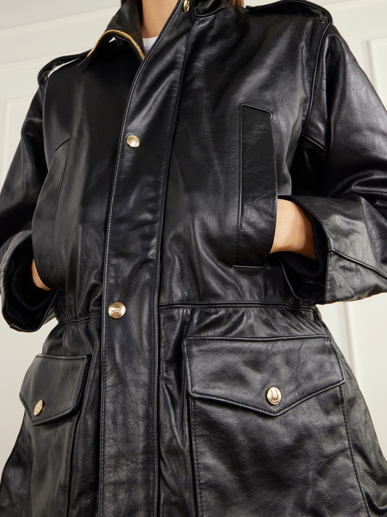 Rùadh The Blackadder Drawstring Glossed-leather Jacket In Black