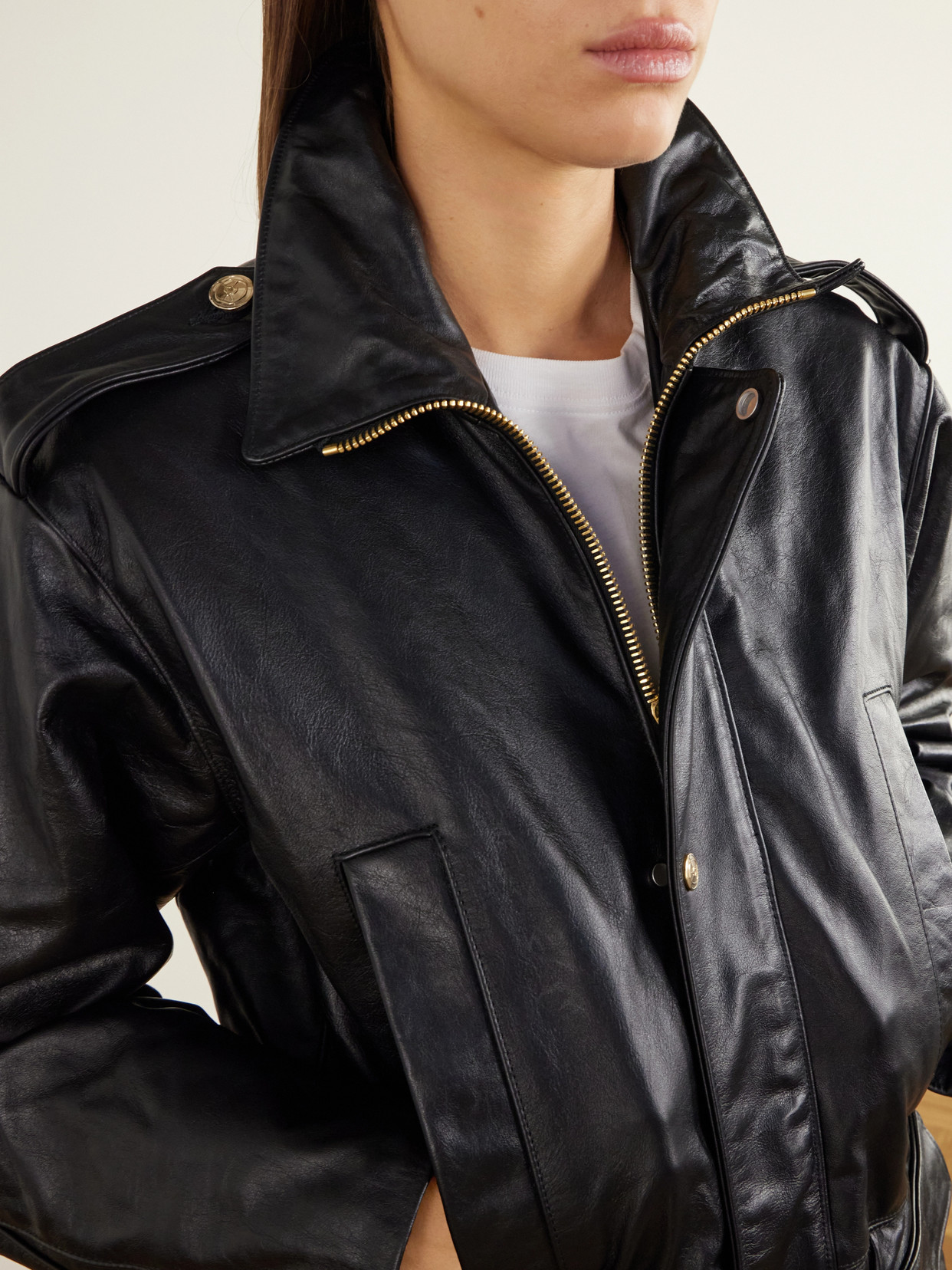 Rùadh The Blackadder Drawstring Glossed-leather Jacket In Black
