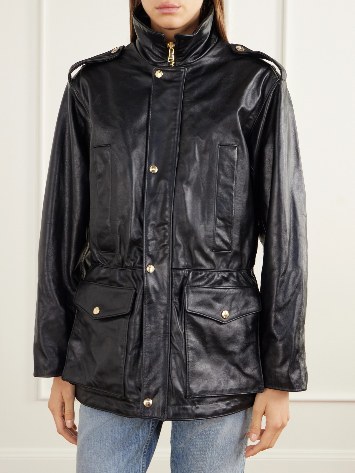 Rùadh The Blackadder Drawstring Glossed-leather Jacket In Black