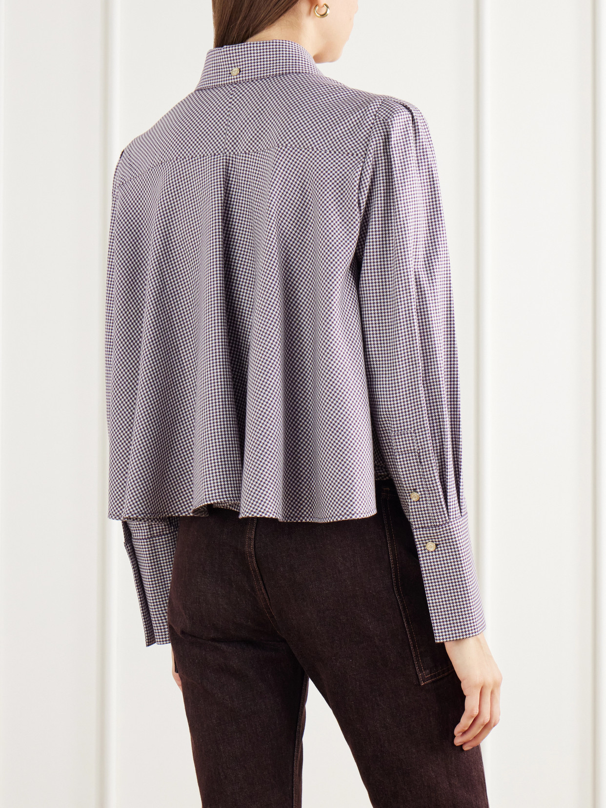 Rùadh - The Durham Drawstring Cropped Houndstooth Cotton And Cashmere-Blend Shirt