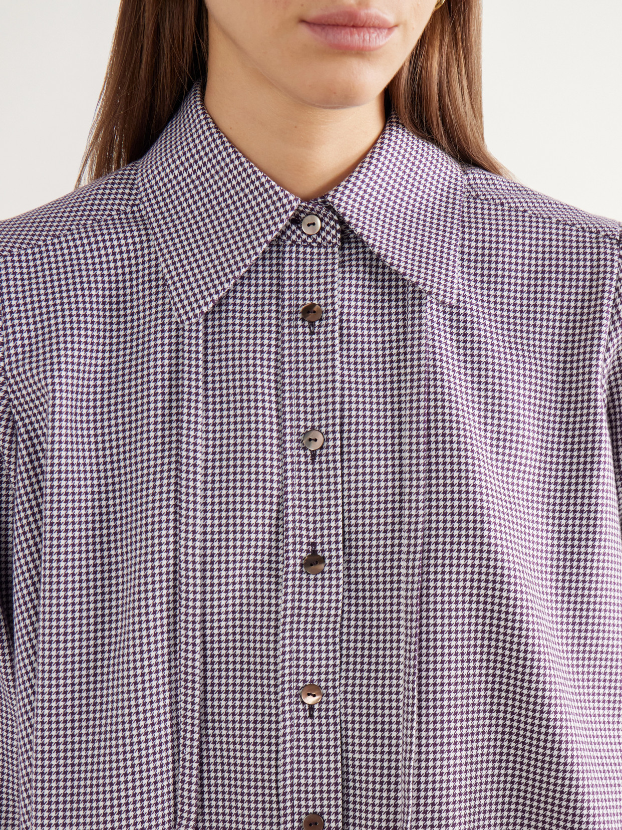 Rùadh - The Durham Drawstring Cropped Houndstooth Cotton And Cashmere-Blend Shirt