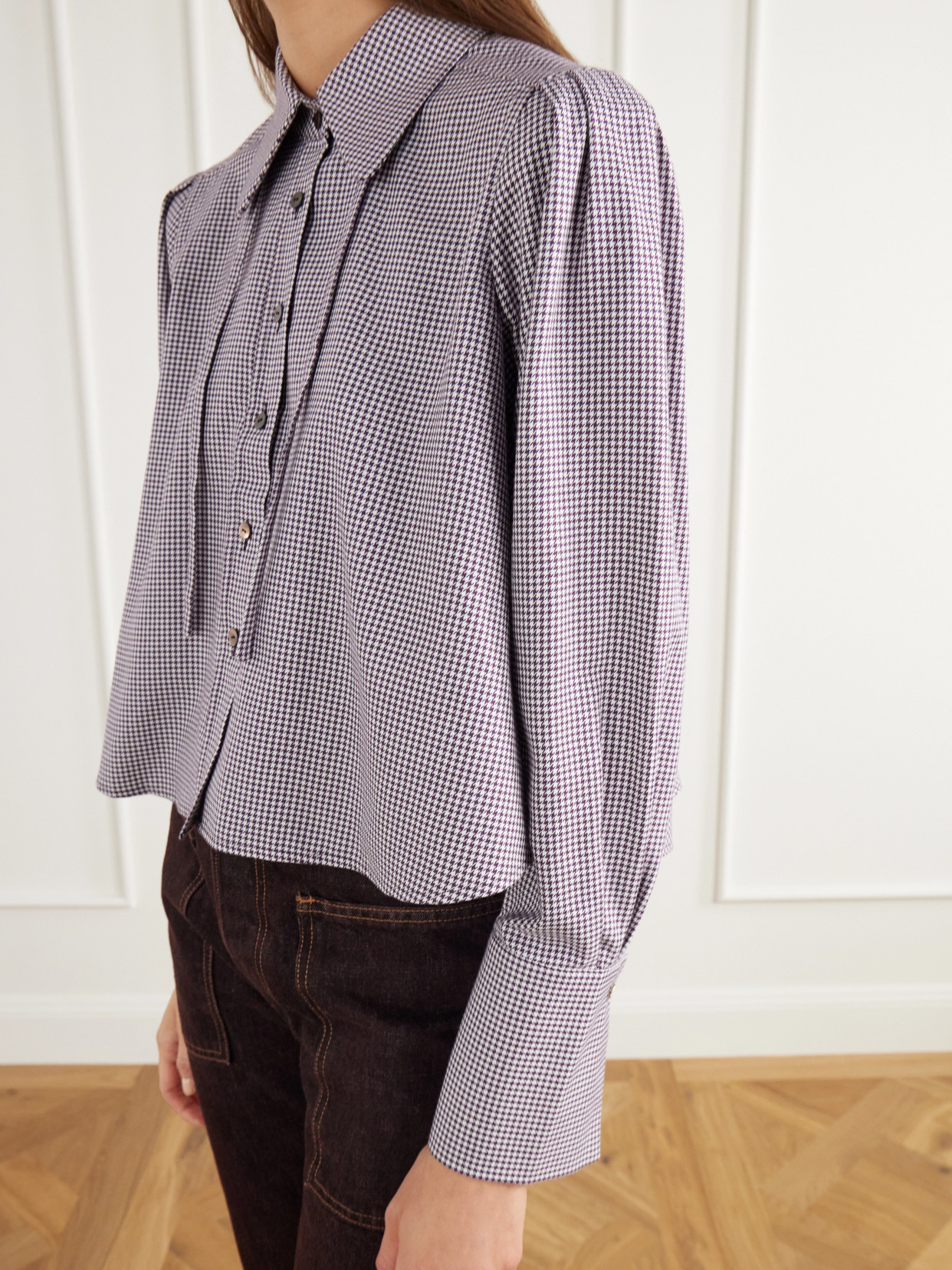 Rùadh - The Durham Drawstring Cropped Houndstooth Cotton And Cashmere-Blend Shirt