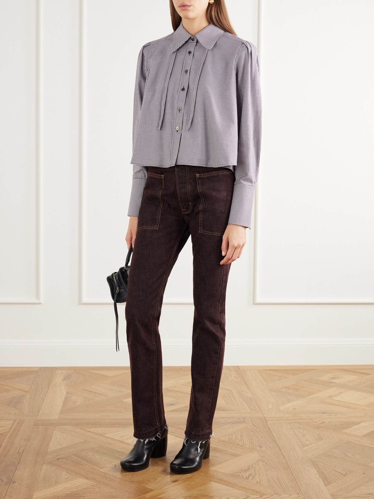 Rùadh - The Durham Drawstring Cropped Houndstooth Cotton And Cashmere-Blend Shirt