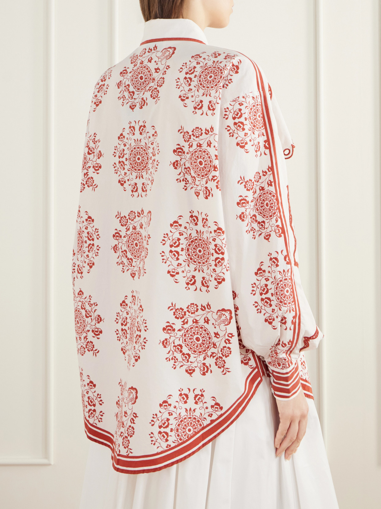 Alémais - Giddy Scalloped Embroidered Printed Cotton-Poplin Shirt