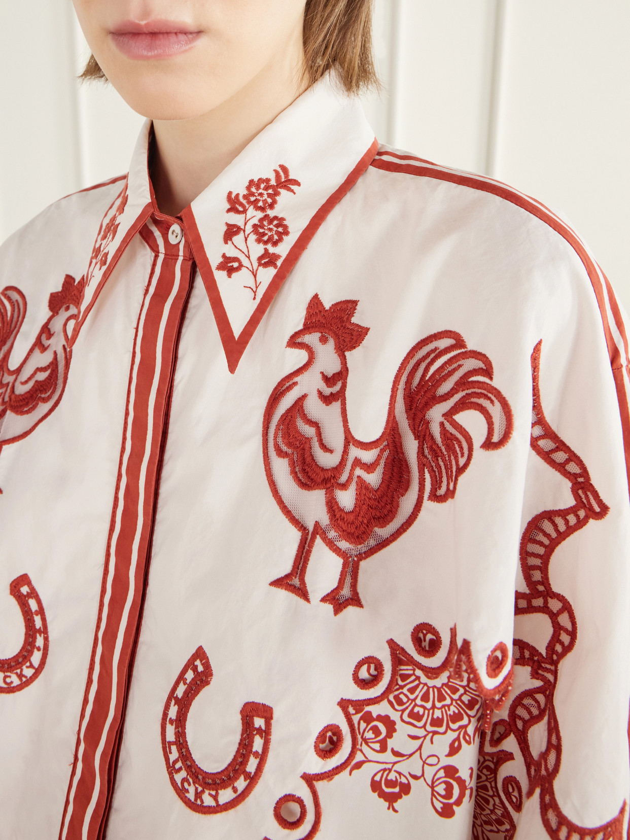 Alémais - Giddy Scalloped Embroidered Printed Cotton-Poplin Shirt